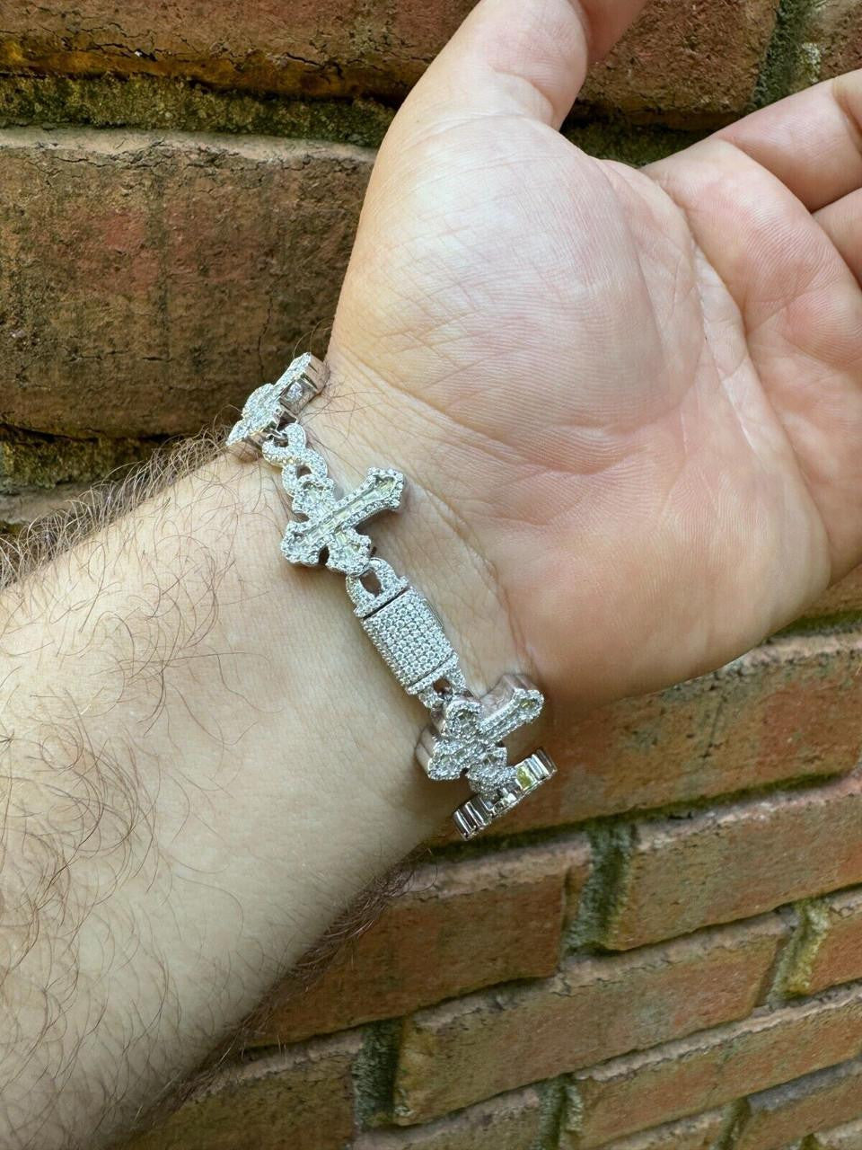 MOISSANITE Eternity Gothic Cross Link Bracelet Iced Out - 925 Silver - 20mm - 6.25"-8.25"
