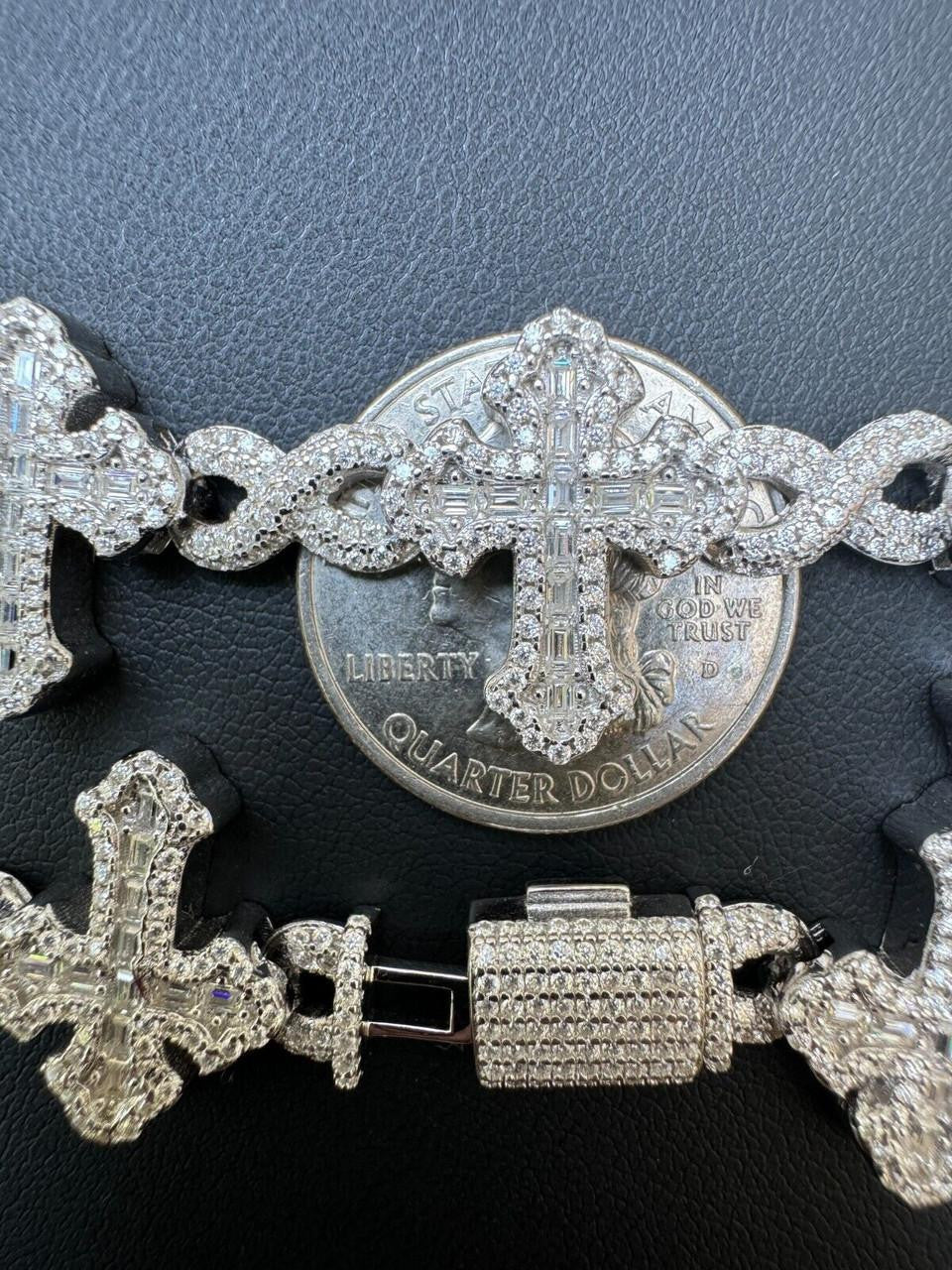 MOISSANITE Eternity Gothic Cross Link Bracelet Iced Out - 925 Silver - 20mm - 6.25"-8.25"