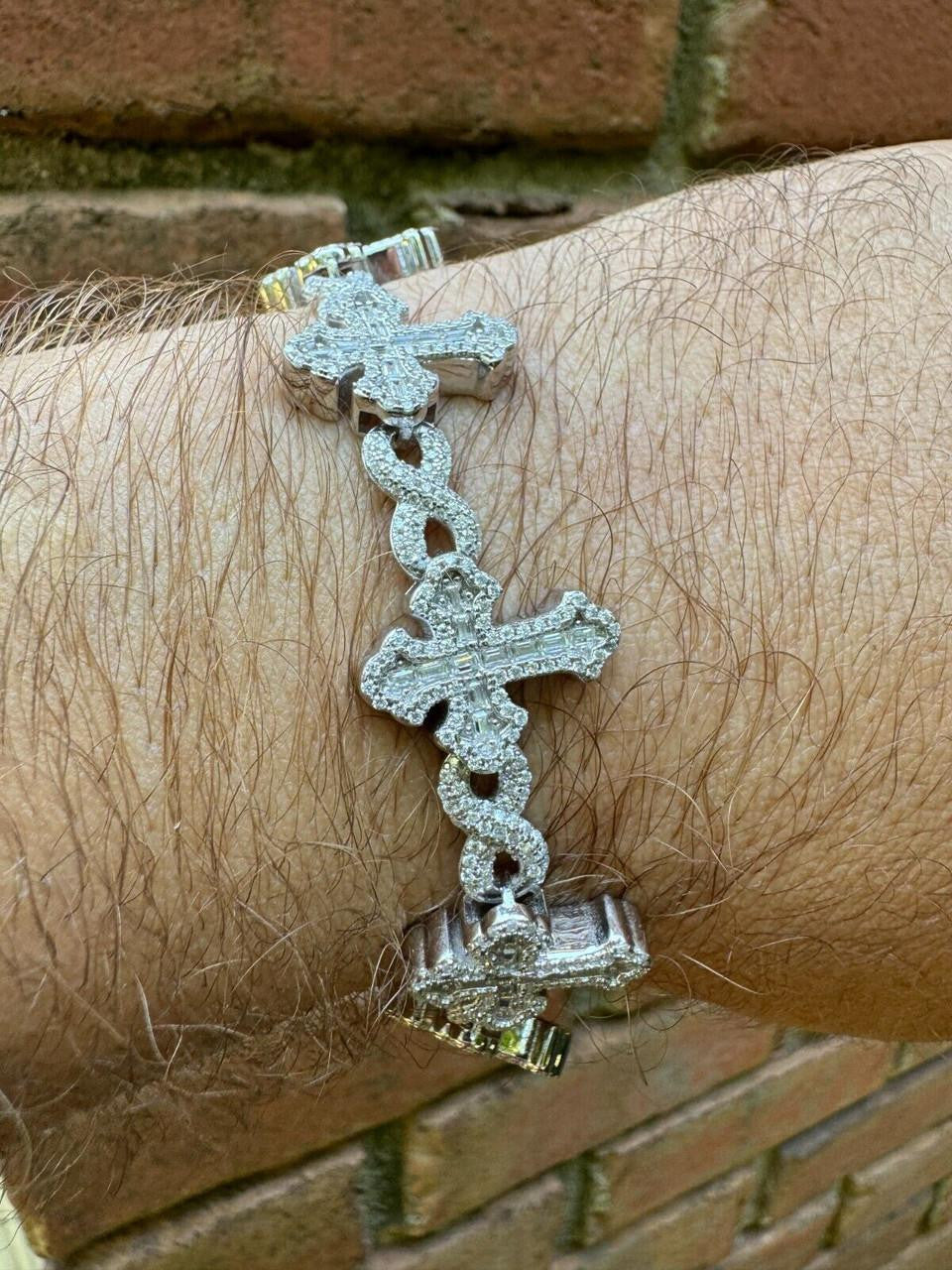MOISSANITE Eternity Gothic Cross Link Bracelet Iced Out - 925 Silver - 20mm - 6.25"-8.25"
