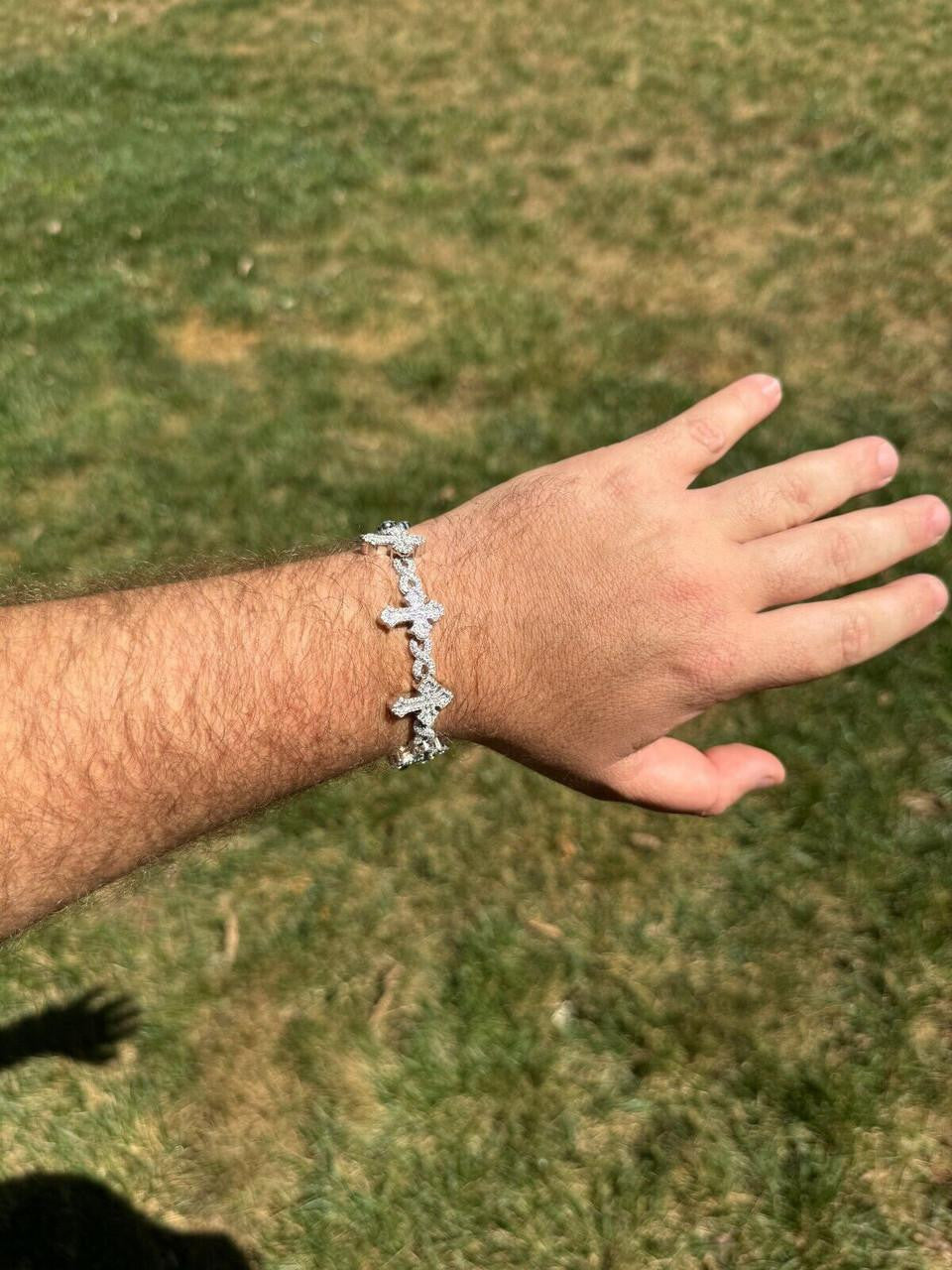 MOISSANITE Eternity Gothic Cross Link Bracelet Iced Out - 925 Silver - 20mm - 6.25"-8.25"