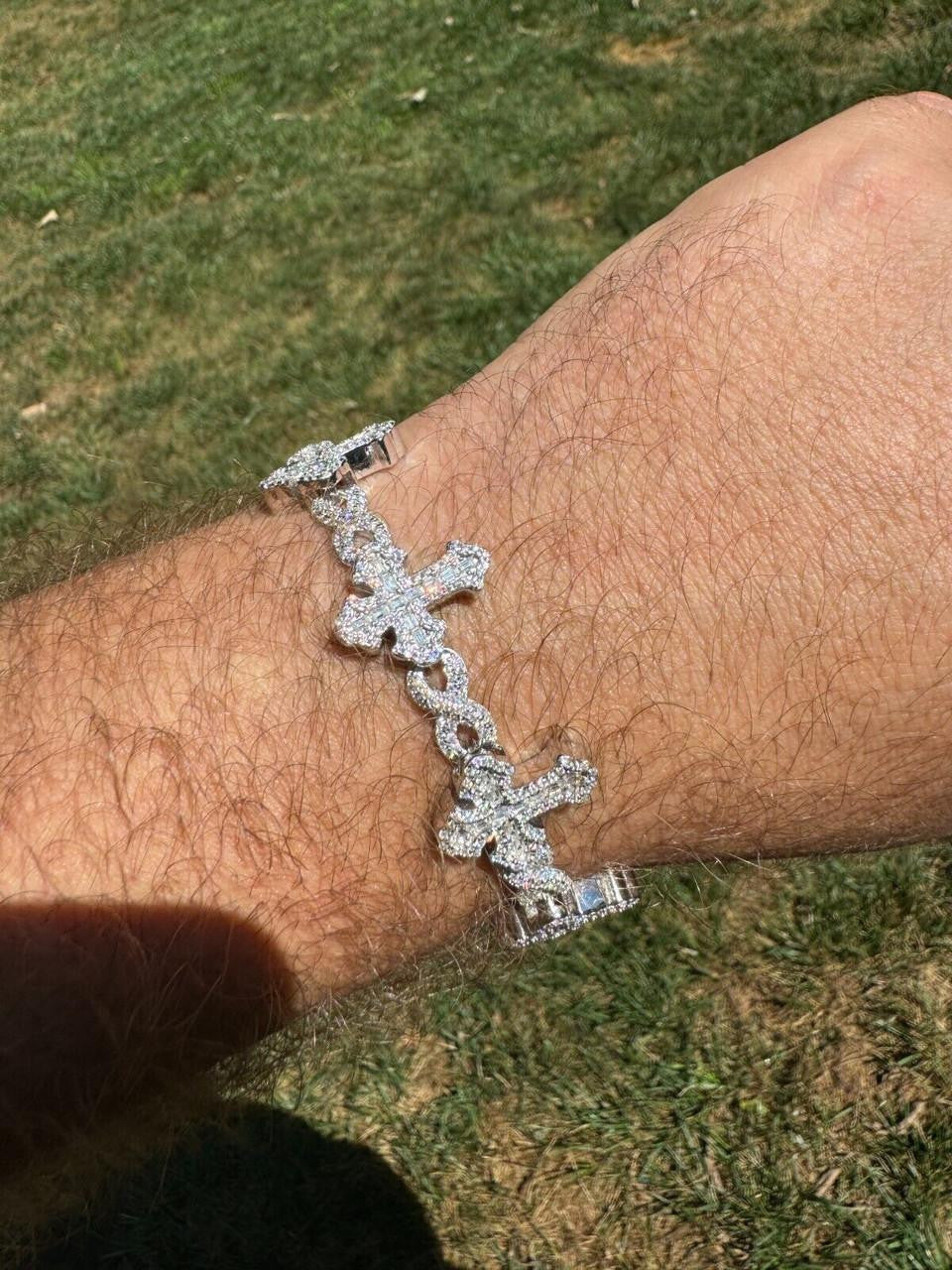 MOISSANITE Eternity Gothic Cross Link Bracelet Iced Out - 925 Silver - 20mm - 6.25"-8.25"