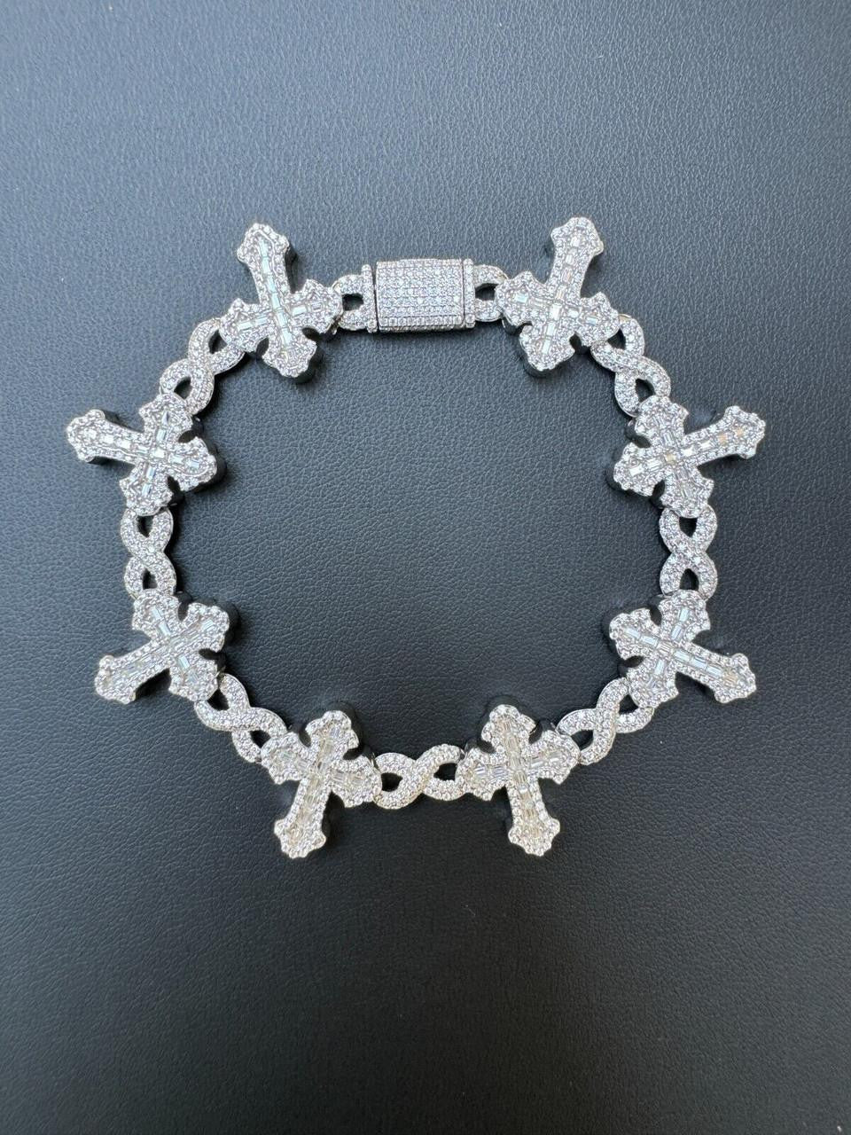 MOISSANITE Eternity Gothic Cross Link Bracelet Iced Out - 925 Silver - 20mm - 6.25"-8.25"
