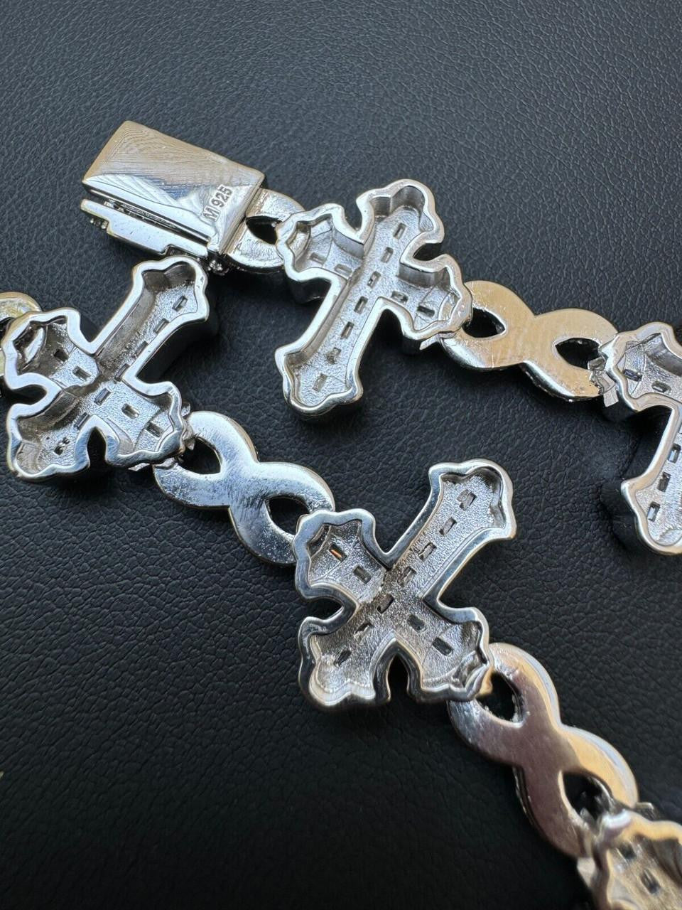MOISSANITE Eternity Gothic Cross Link Bracelet Iced Out - 925 Silver - 20mm - 6.25"-8.25"