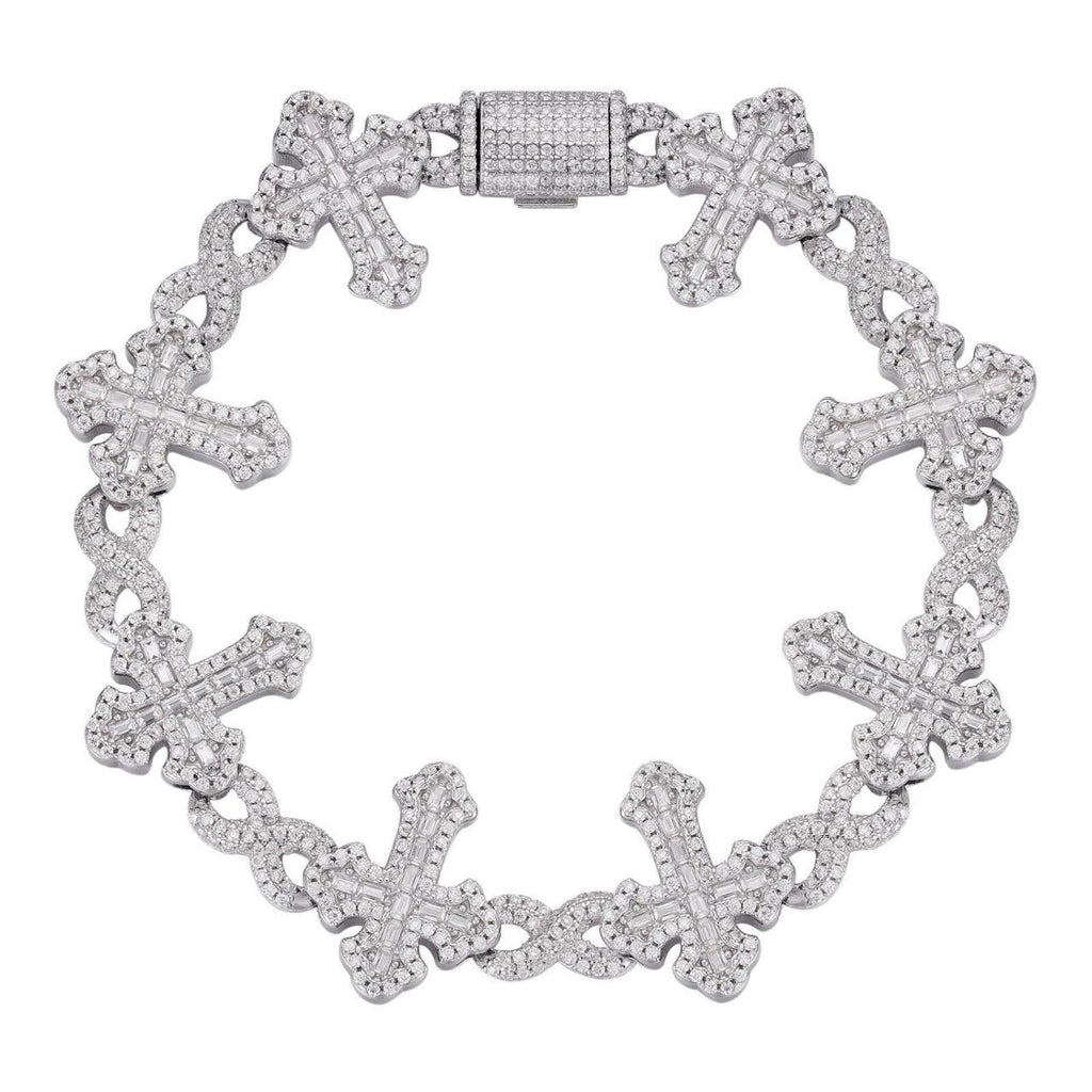 MOISSANITE Eternity Gothic Cross Link Bracelet Iced Out - 925 Silver - 20mm - 6.25"-8.25"