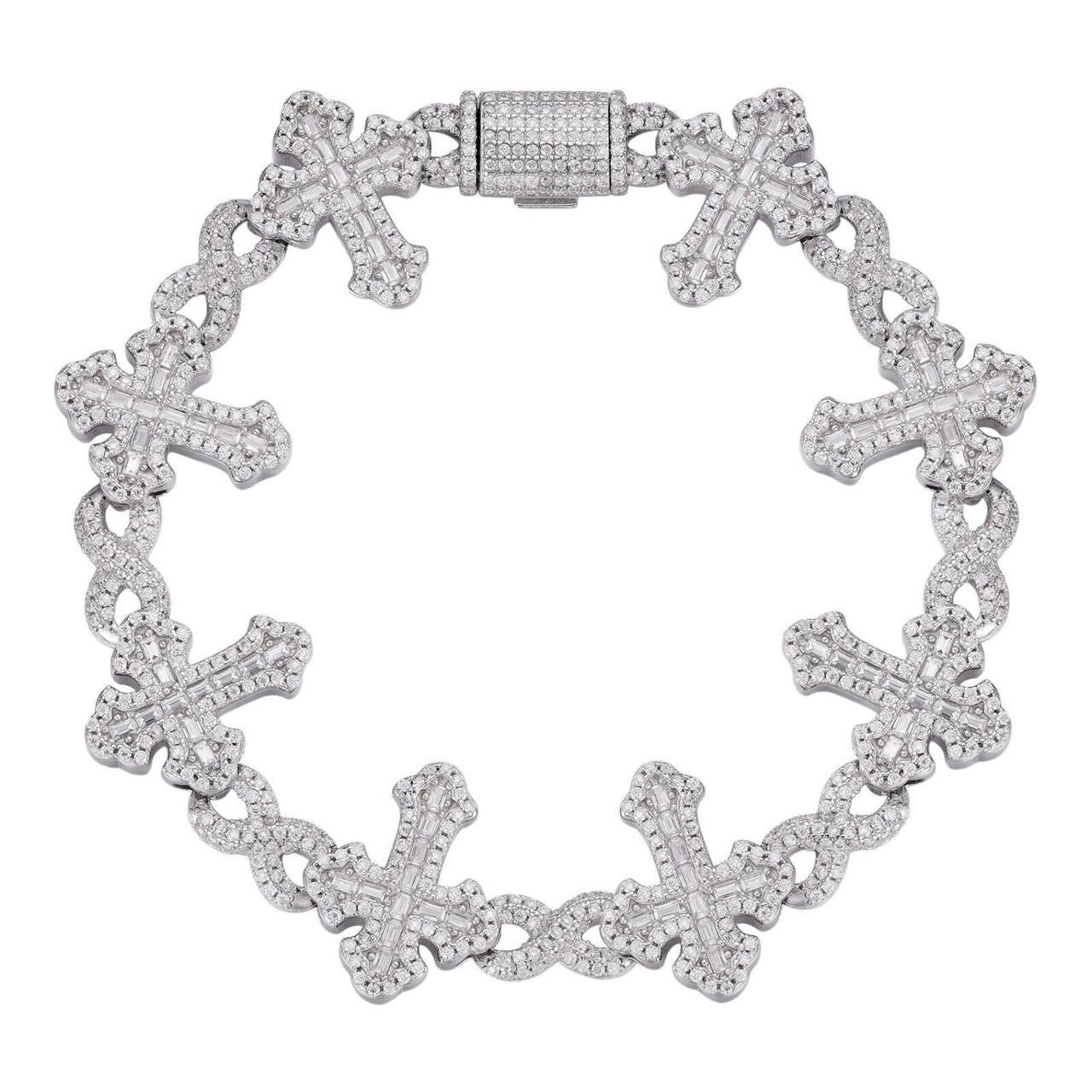MOISSANITE Eternity Gothic Cross Link Bracelet Iced Out - 925 Silver - 20mm - 6.25"-8.25"