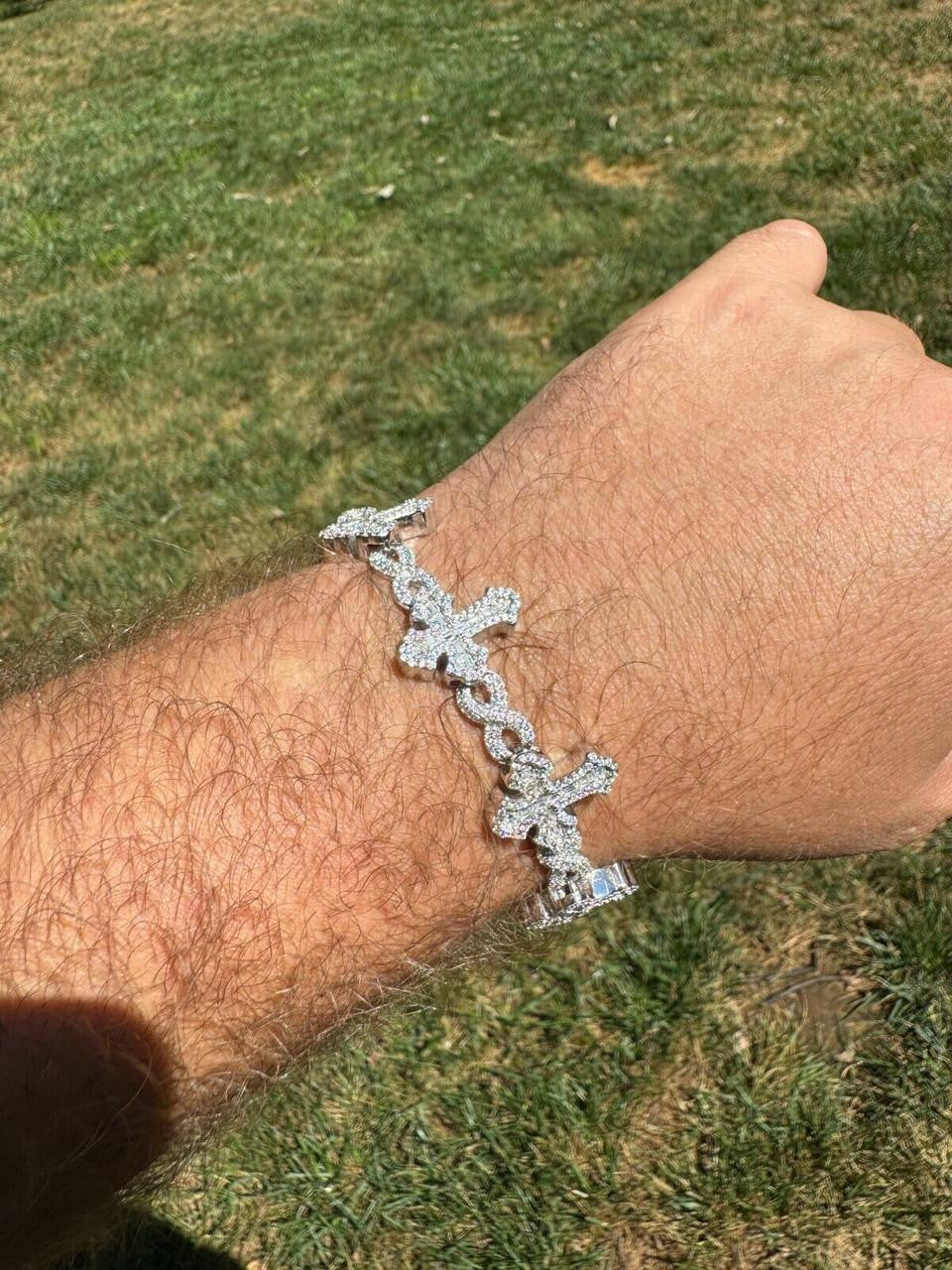 MOISSANITE Eternity Gothic Cross Link Bracelet Iced Out - 925 Silver - 20mm - 6.25"-8.25"