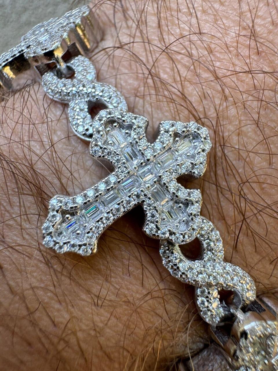 MOISSANITE Eternity Gothic Cross Link Bracelet Iced Out - 925 Silver - 20mm - 6.25"-8.25"