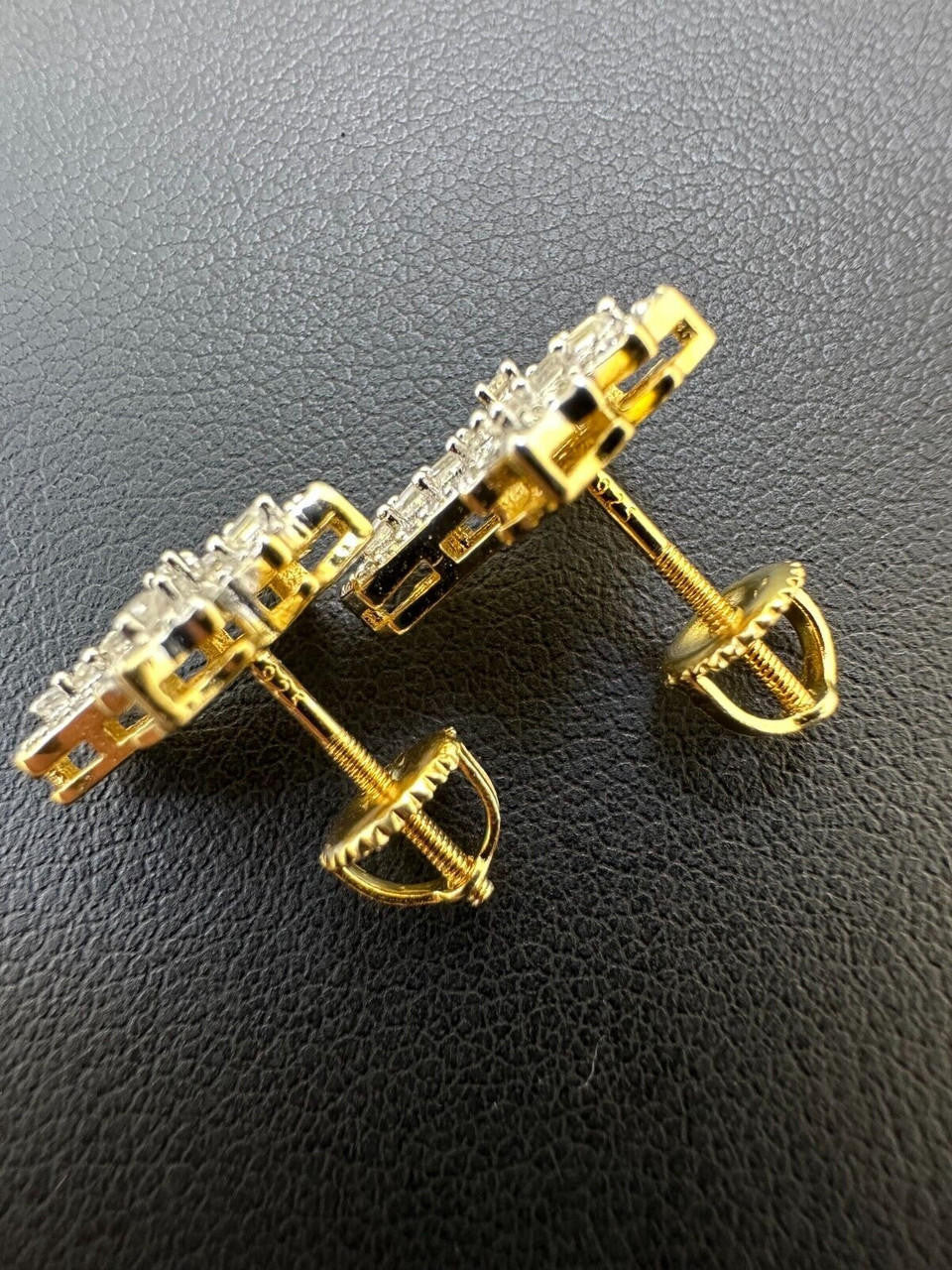 MOISSANITE Baguette Gothic Cross Iced Out Earrings - 14k Gold Vermeil 925 Silver - 11x15mm