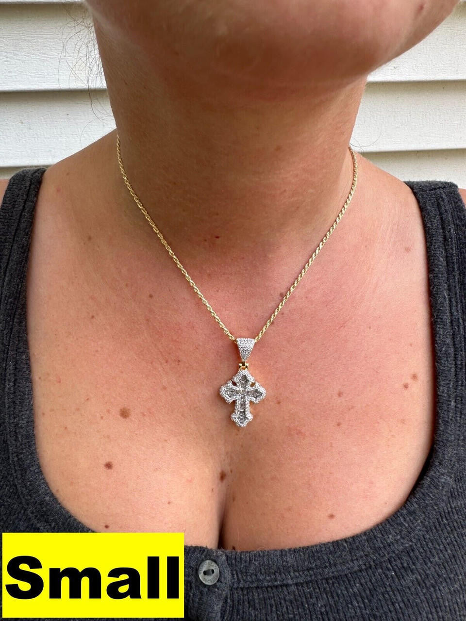 MOISSANITE Baguette Gothic Tupac Cross Pendant - 14k Gold Vermeil 925 Silver - 3 Sizes 1.5"-2.75"