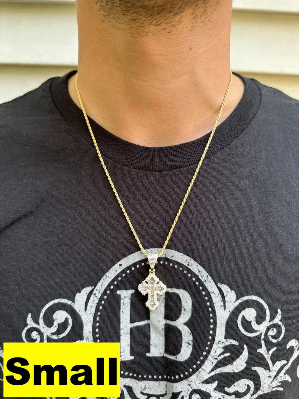 MOISSANITE Baguette Gothic Tupac Cross Pendant - 14k Gold Vermeil 925 Silver - 3 Sizes 1.5"-2.75"