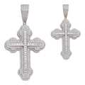 MOISSANITE Iced Gothic Baguette Cross Pendant - 14k Gold Vermeil or 925 Silver - Medium 2.25"