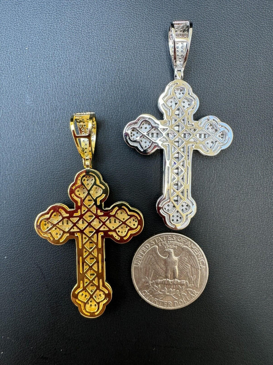 MOISSANITE Iced Gothic Baguette Cross Pendant - 14k Gold Vermeil or 925 Silver - Medium 2.25"