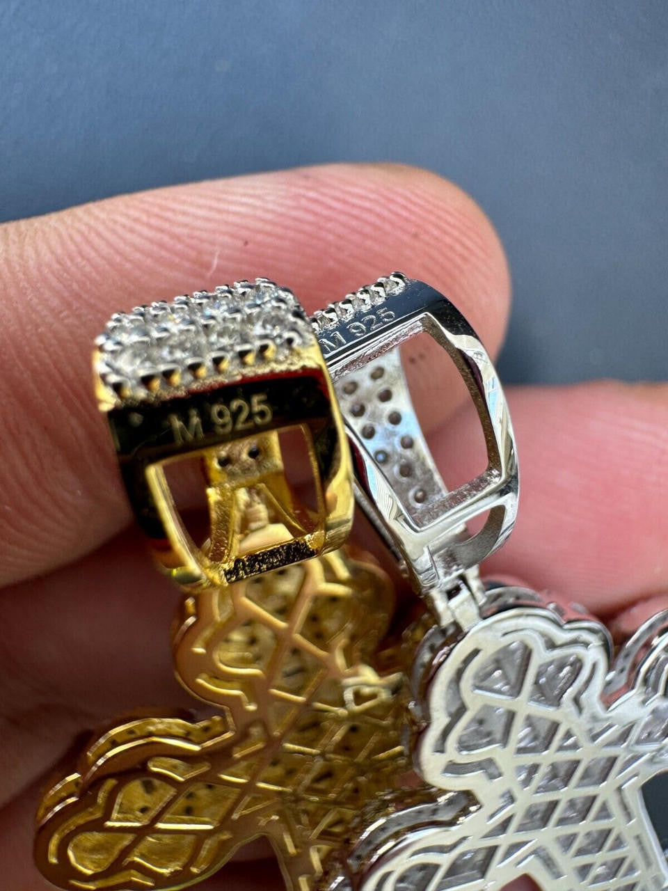 MOISSANITE Iced Gothic Baguette Cross Pendant - 14k Gold Vermeil or 925 Silver - Medium 2.25"