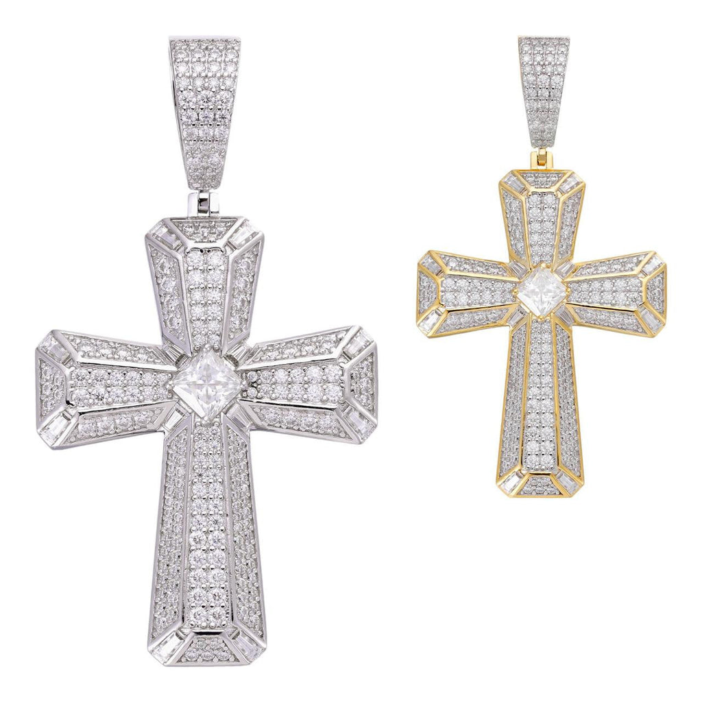 MOISSANITE Iced Out Spiritual Cross  Pendant - 14k Gold Vermeil or 925 Silver - Large 2.5"