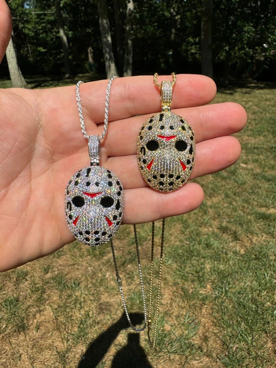 MOISSANITE Jason Mask Friday The 13th Pendant - 14k Yellow Gold Vermeil Or 925 Silver - Medium 2"