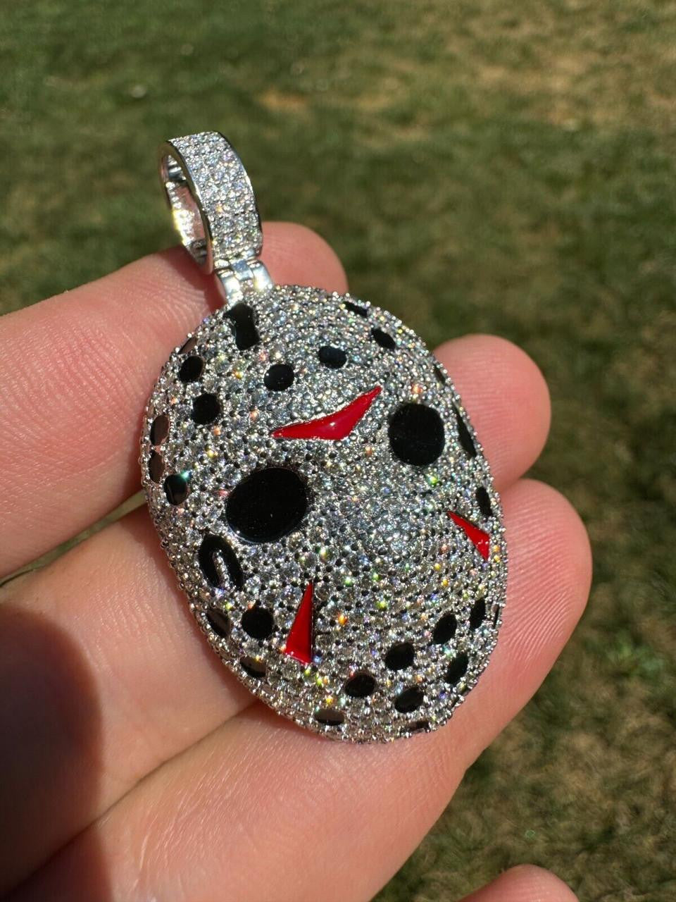 MOISSANITE Jason Mask Friday The 13th Pendant - 14k Yellow Gold Vermeil Or 925 Silver - Medium 2"