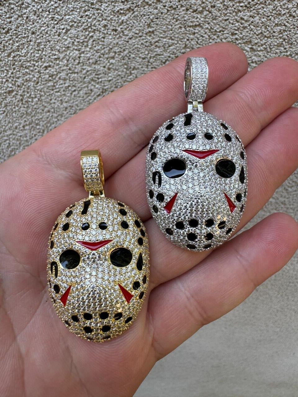 MOISSANITE Jason Mask Friday The 13th Pendant - 14k Yellow Gold Vermeil Or 925 Silver - Medium 2"