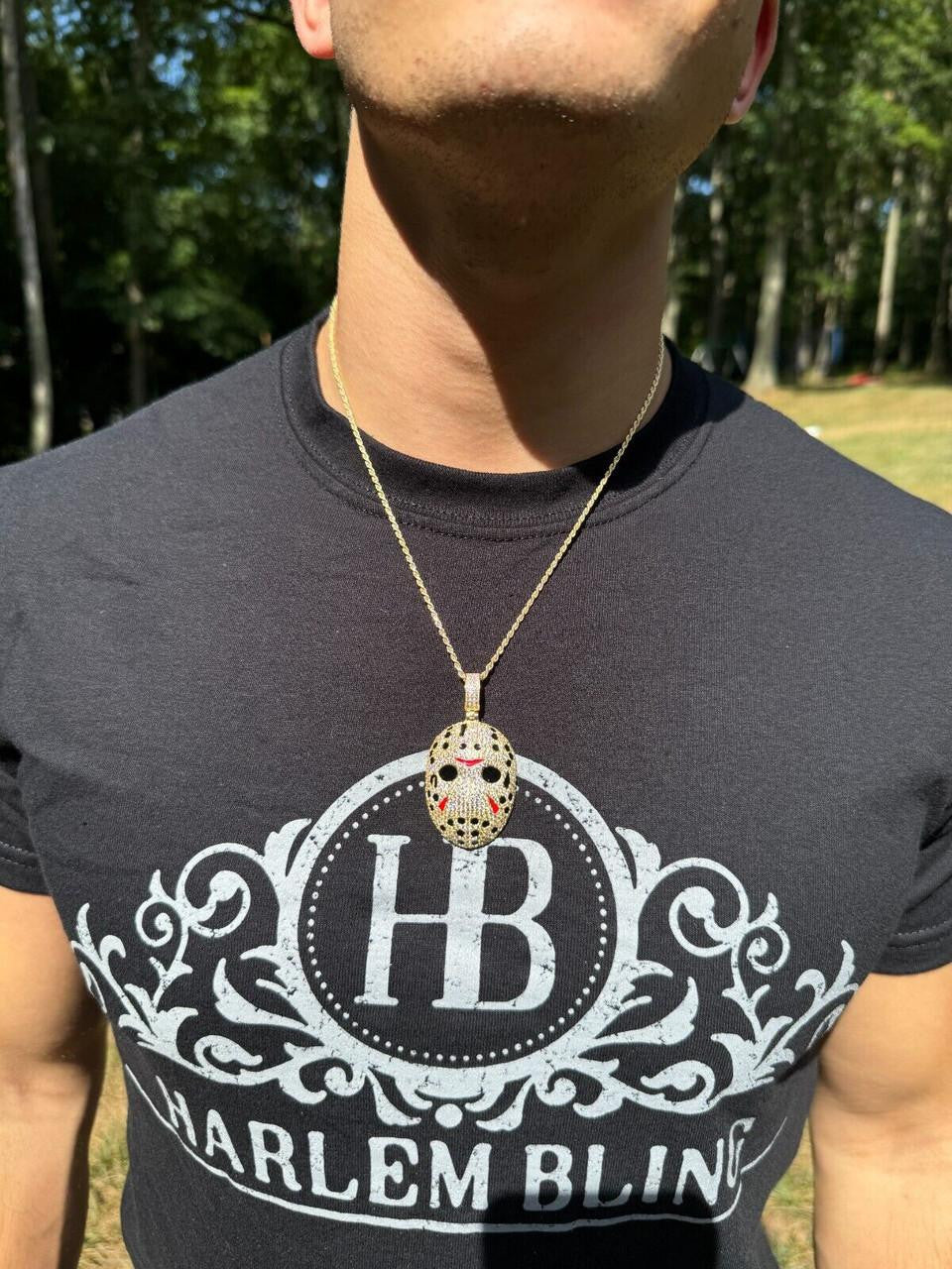 MOISSANITE Jason Mask Friday The 13th Pendant - 14k Yellow Gold Vermeil Or 925 Silver - Medium 2"