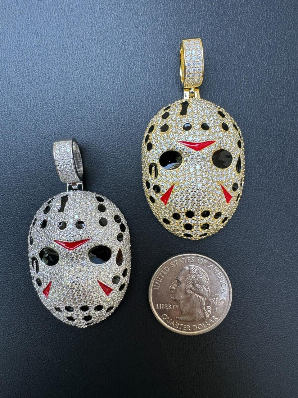 MOISSANITE Jason Mask Friday The 13th Pendant - 14k Yellow Gold Vermeil Or 925 Silver - Medium 2"