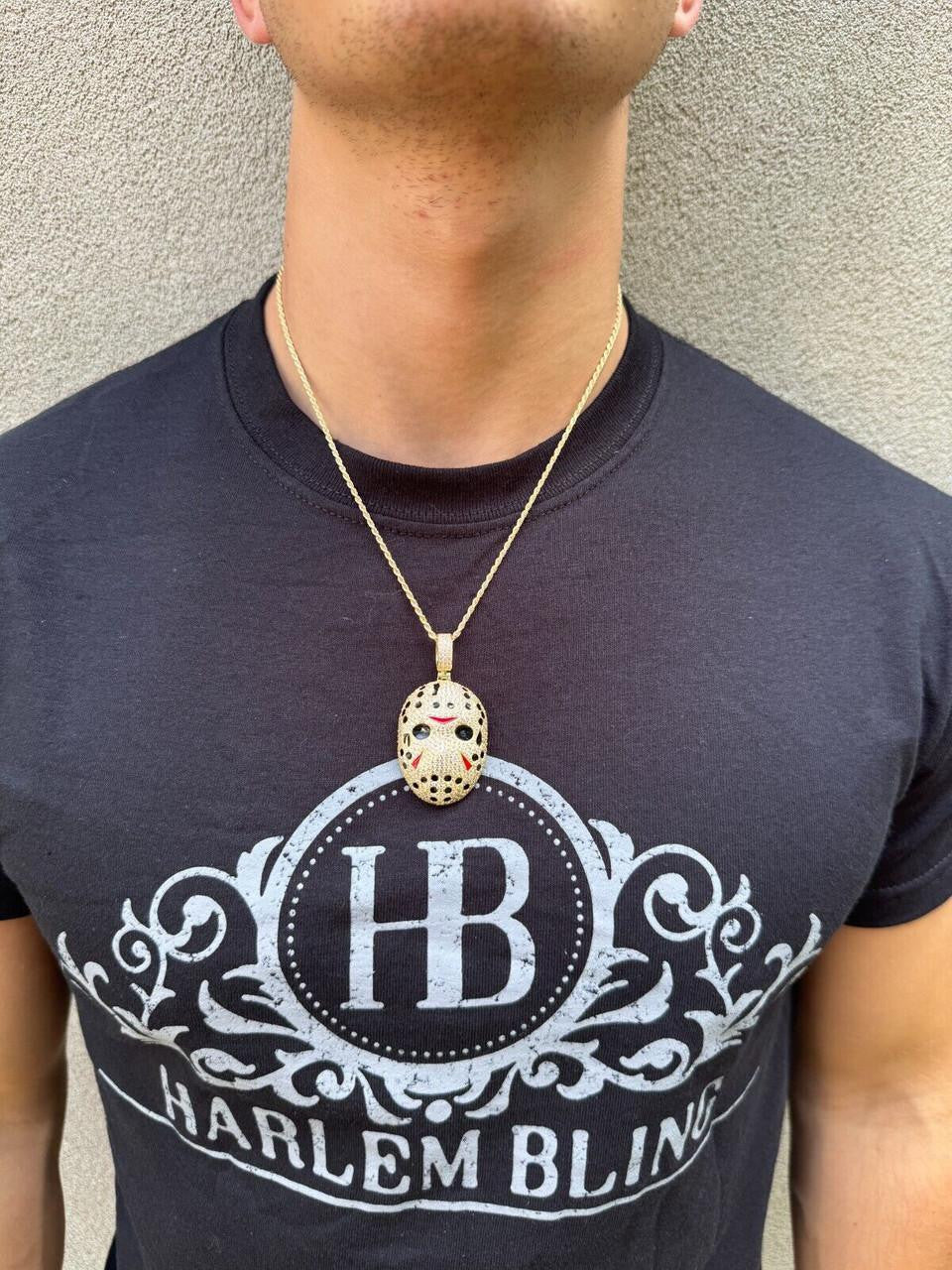 MOISSANITE Jason Mask Friday The 13th Pendant - 14k Yellow Gold Vermeil Or 925 Silver - Medium 2"