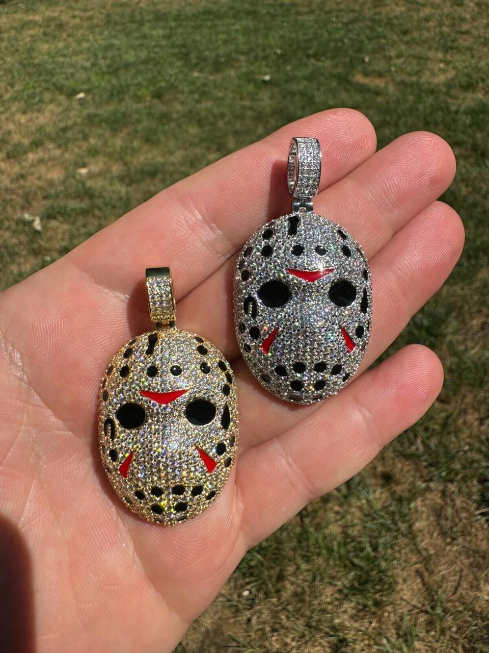 MOISSANITE Jason Mask Friday The 13th Pendant - 14k Yellow Gold Vermeil Or 925 Silver - Medium 2"