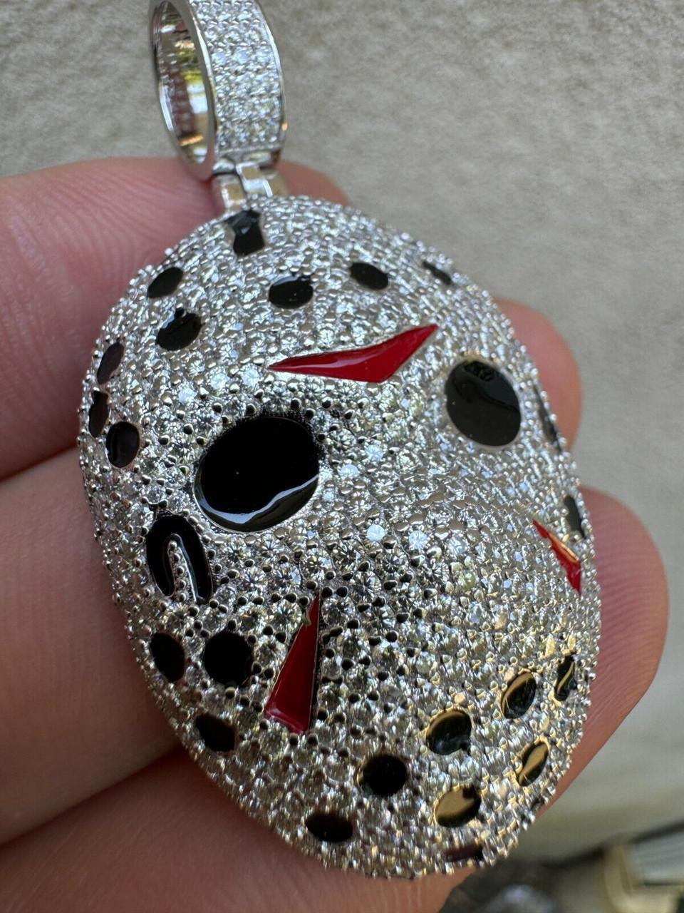 MOISSANITE Jason Mask Friday The 13th Pendant - 14k Yellow Gold Vermeil Or 925 Silver - Medium 2"