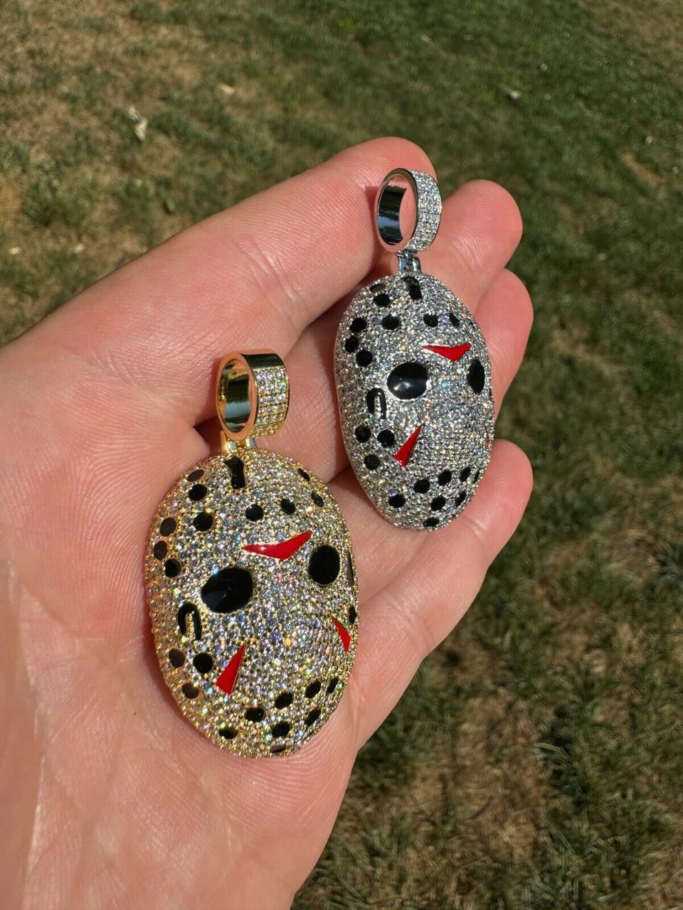 MOISSANITE Jason Mask Friday The 13th Pendant - 14k Yellow Gold Vermeil Or 925 Silver - Medium 2"