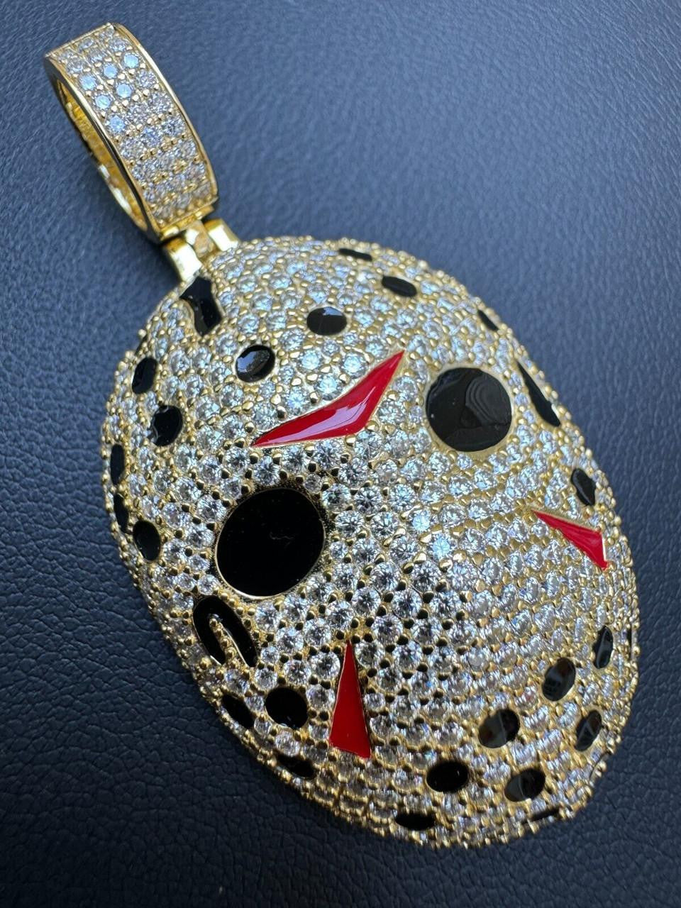 MOISSANITE Jason Mask Friday The 13th Pendant - 14k Yellow Gold Vermeil Or 925 Silver - Medium 2"