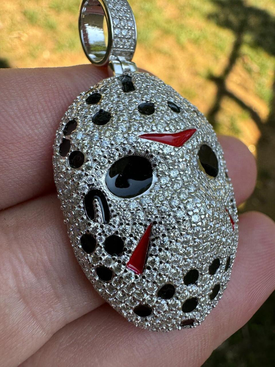 MOISSANITE Jason Mask Friday The 13th Pendant - 14k Yellow Gold Vermeil Or 925 Silver - Medium 2"