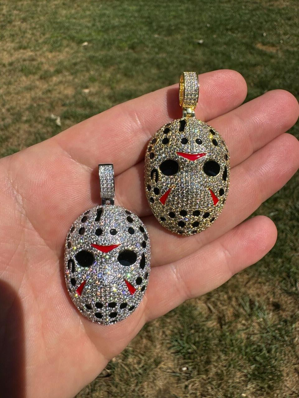 MOISSANITE Jason Mask Friday The 13th Pendant - 14k Yellow Gold Vermeil Or 925 Silver - Medium 2"