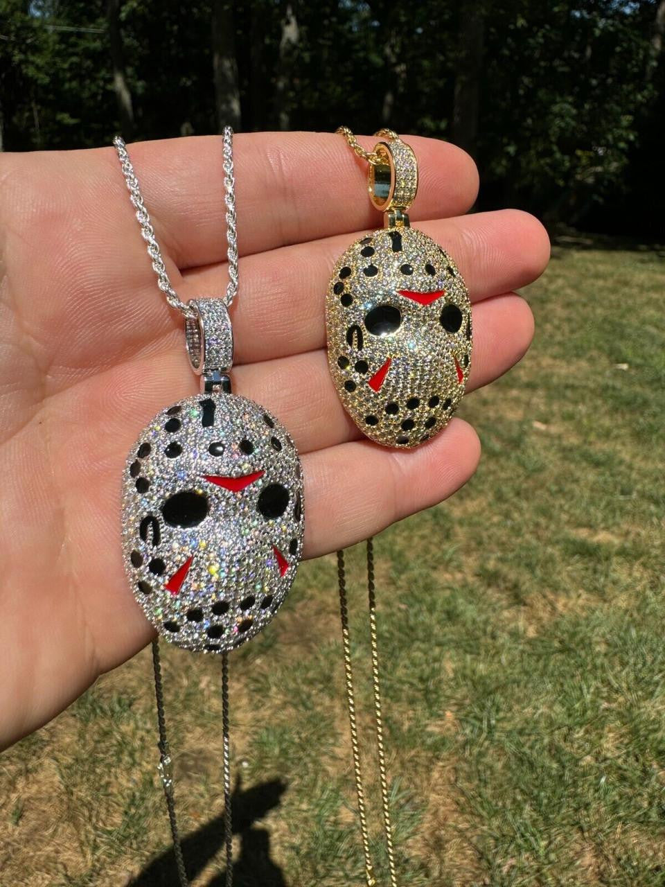 MOISSANITE Jason Mask Friday The 13th Pendant - 14k Yellow Gold Vermeil Or 925 Silver - Medium 2"