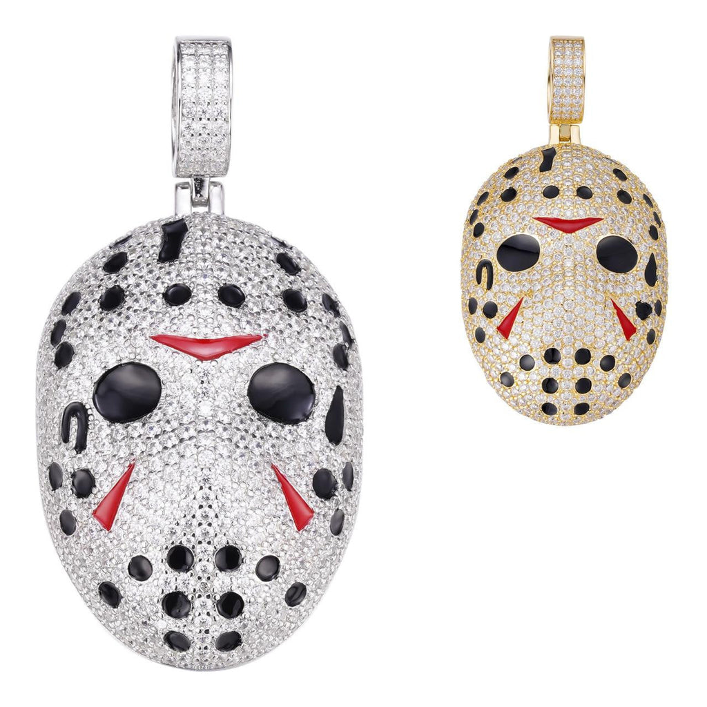 MOISSANITE Jason Mask Friday The 13th Pendant - 14k Yellow Gold Vermeil Or 925 Silver - Medium 2"