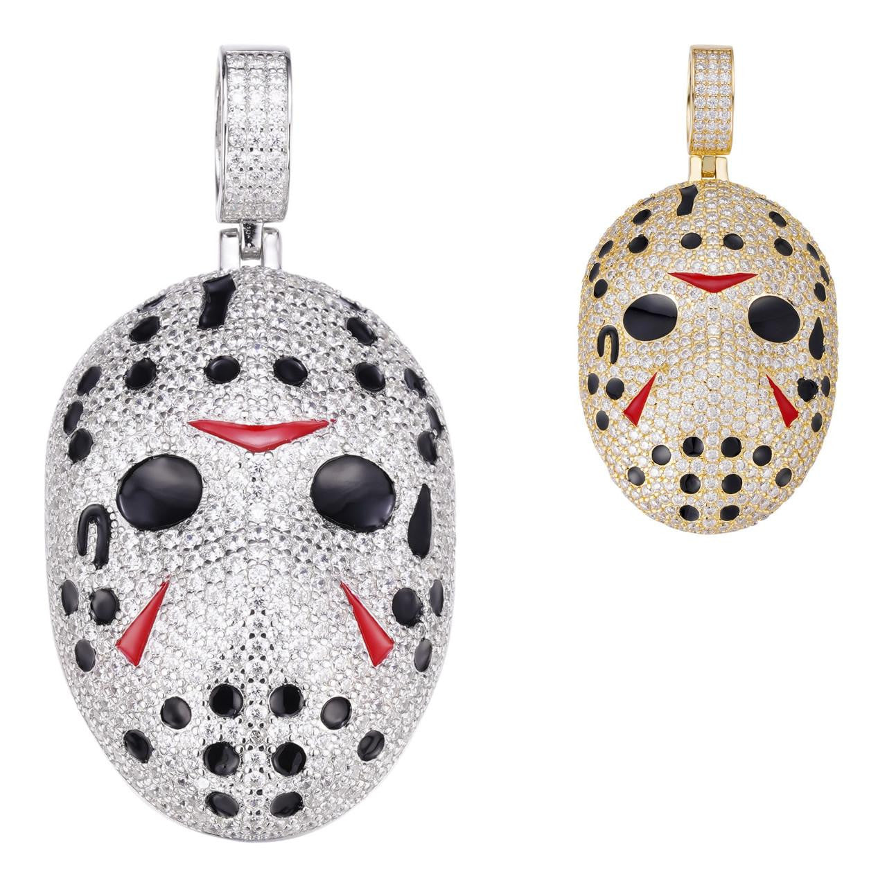 MOISSANITE Jason Mask Friday The 13th Pendant - 14k Yellow Gold Vermeil Or 925 Silver - Medium 2"