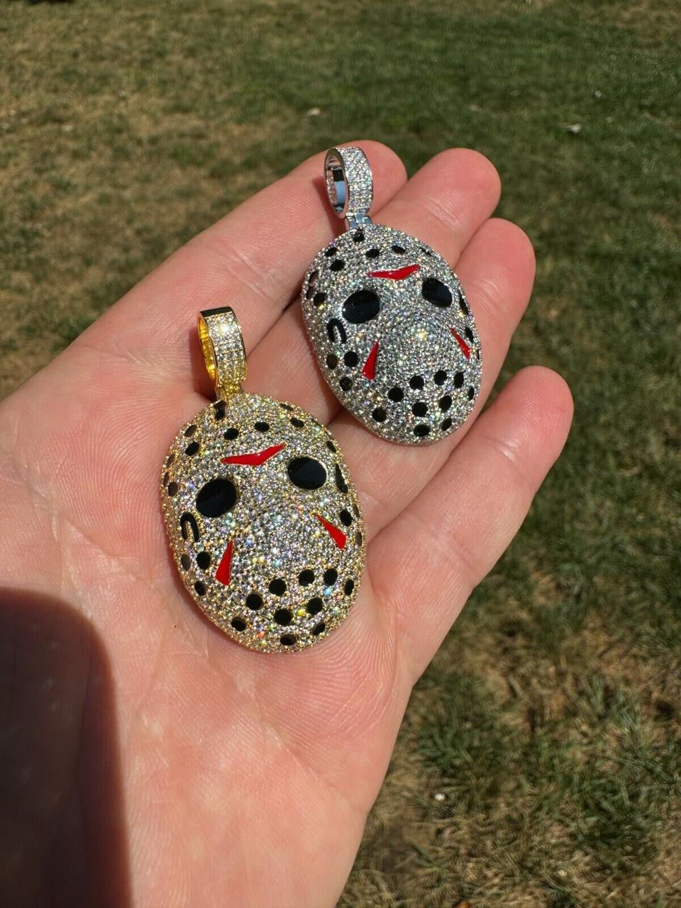 MOISSANITE Jason Mask Friday The 13th Pendant - 14k Yellow Gold Vermeil Or 925 Silver - Medium 2"
