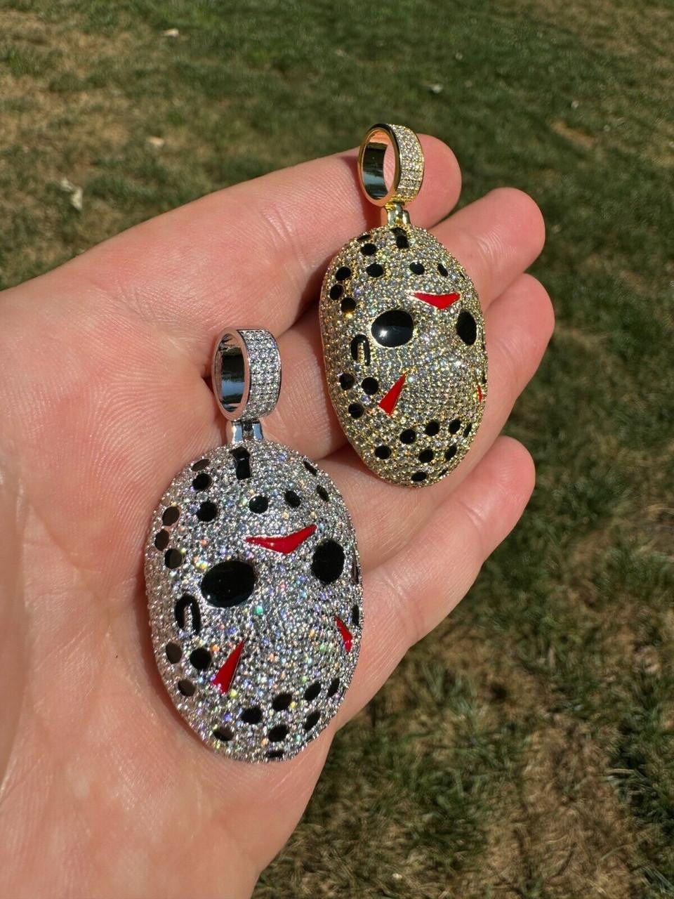 MOISSANITE Jason Mask Friday The 13th Pendant - 14k Yellow Gold Vermeil Or 925 Silver - Medium 2"