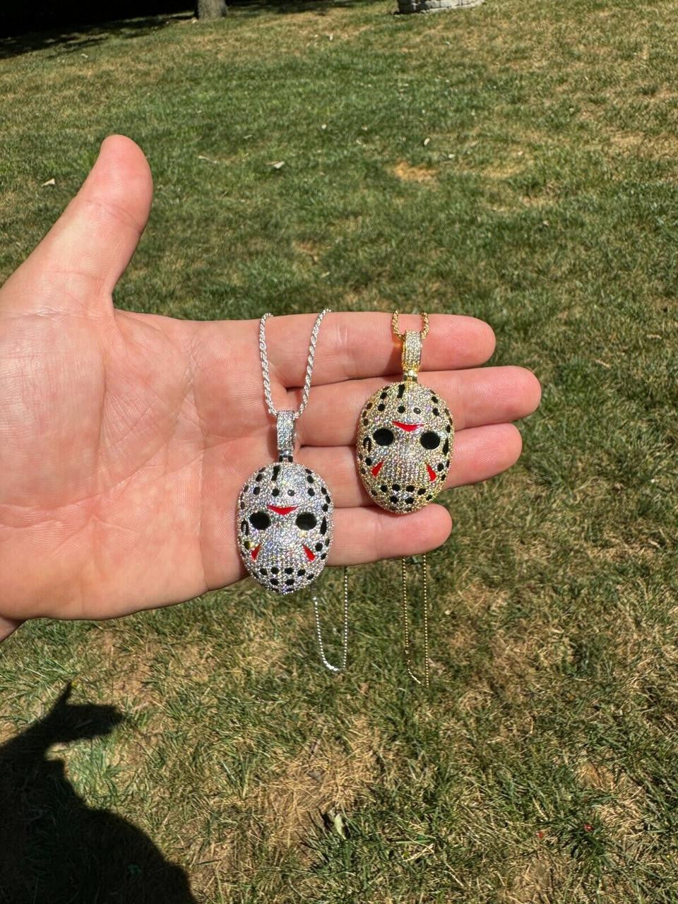 MOISSANITE Jason Mask Friday The 13th Pendant - 14k Yellow Gold Vermeil Or 925 Silver - Medium 2"