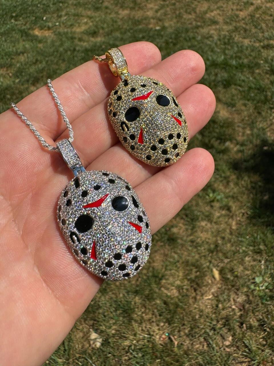 MOISSANITE Jason Mask Friday The 13th Pendant - 14k Yellow Gold Vermeil Or 925 Silver - Medium 2"