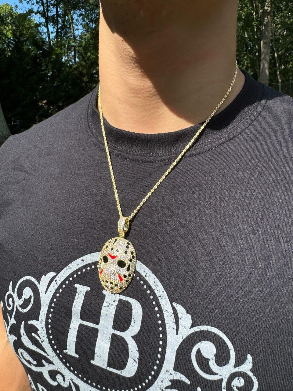 MOISSANITE Jason Mask Friday The 13th Pendant - 14k Yellow Gold Vermeil Or 925 Silver - Medium 2"