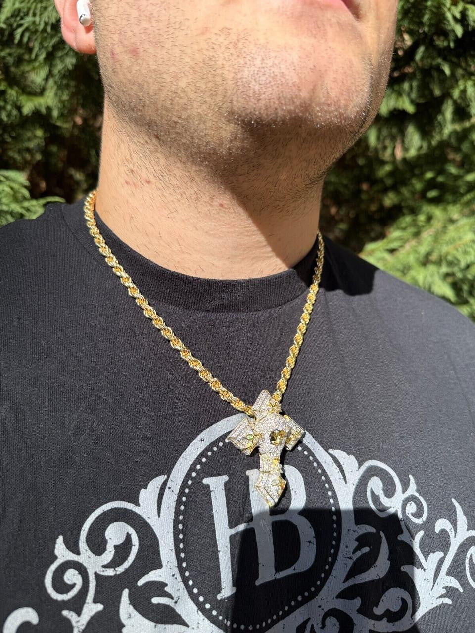 MOISSANITE Jesus Face Lil Uzi Cross Pendant - 14k Yellow/Rose Gold Vermeil Or 925 Silver - Large 2.25"