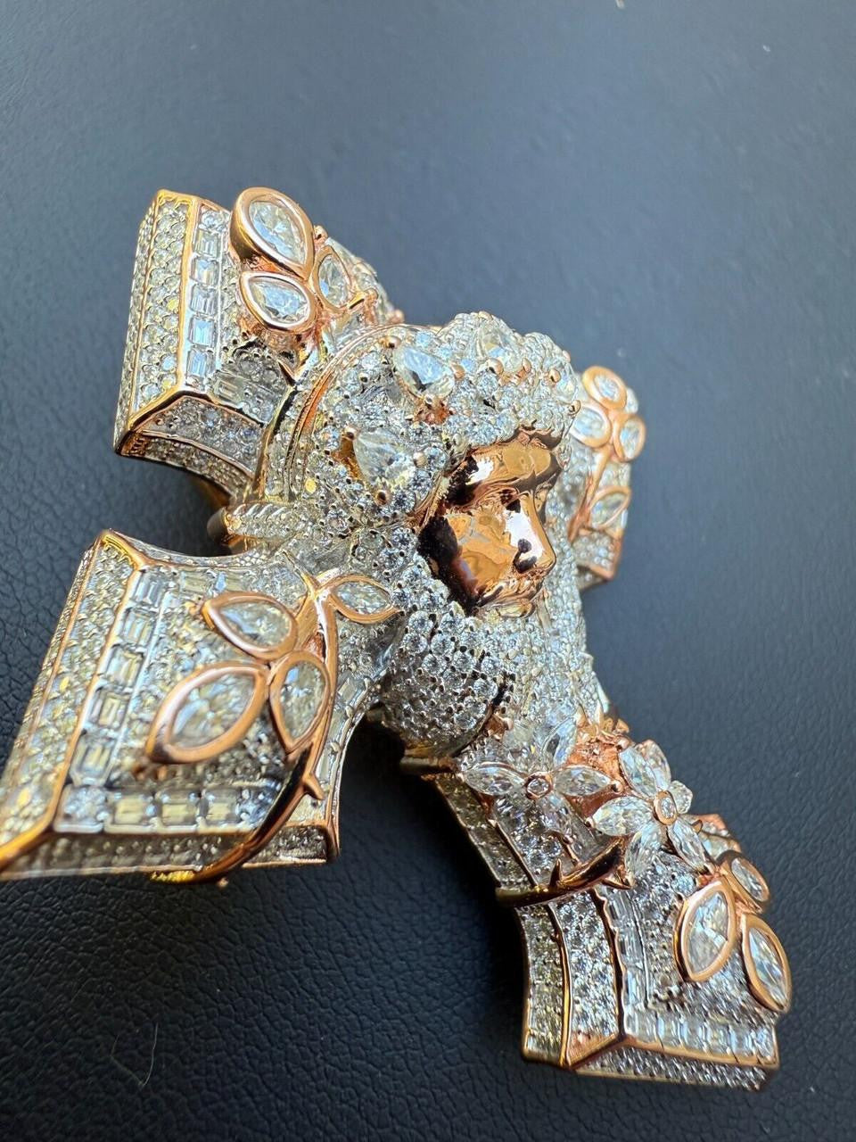MOISSANITE Jesus Face Lil Uzi Cross Pendant - 14k Yellow/Rose Gold Vermeil Or 925 Silver - Large 2.25"