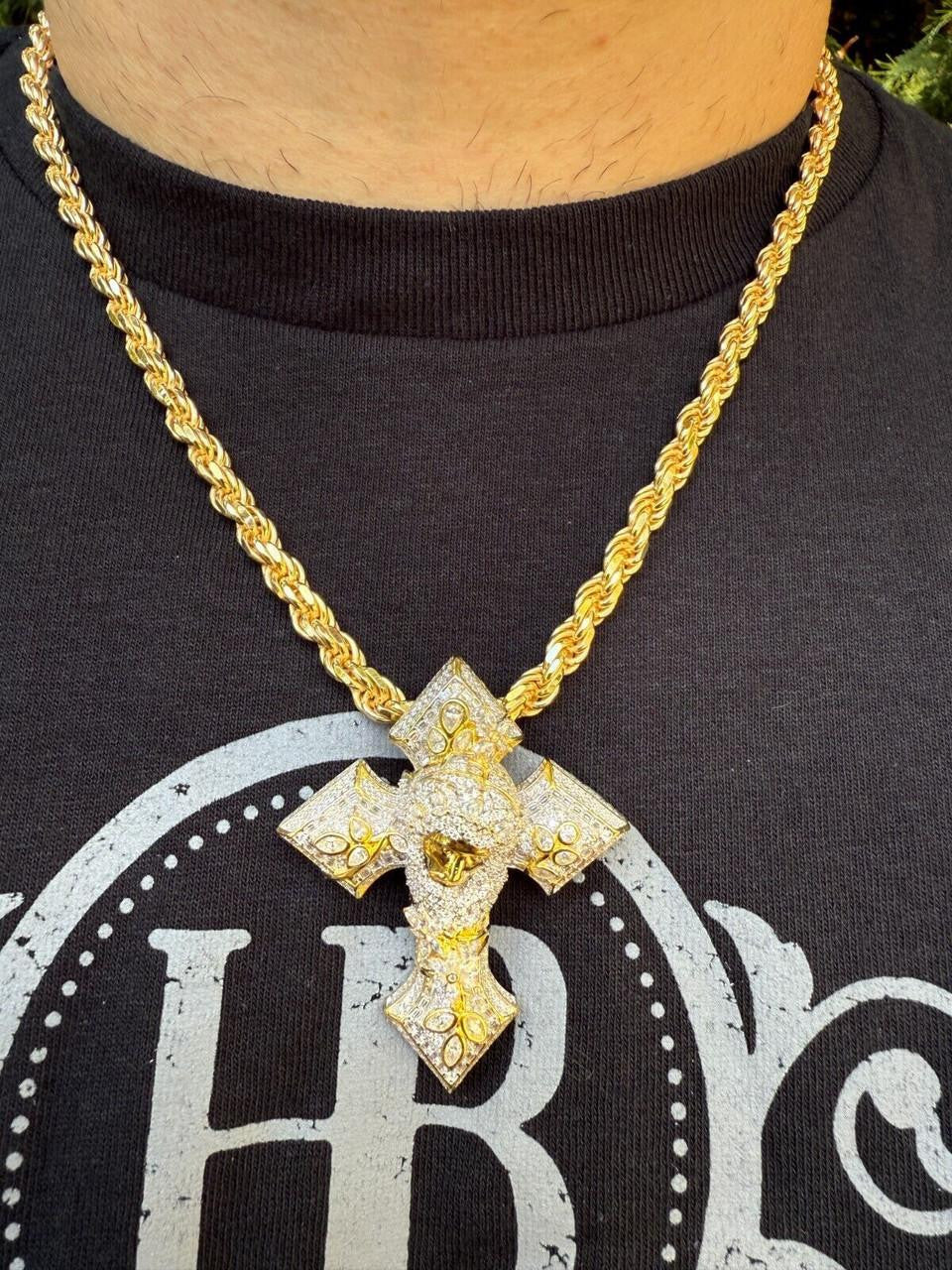 MOISSANITE Jesus Face Lil Uzi Cross Pendant - 14k Yellow/Rose Gold Vermeil Or 925 Silver - Large 2.25"