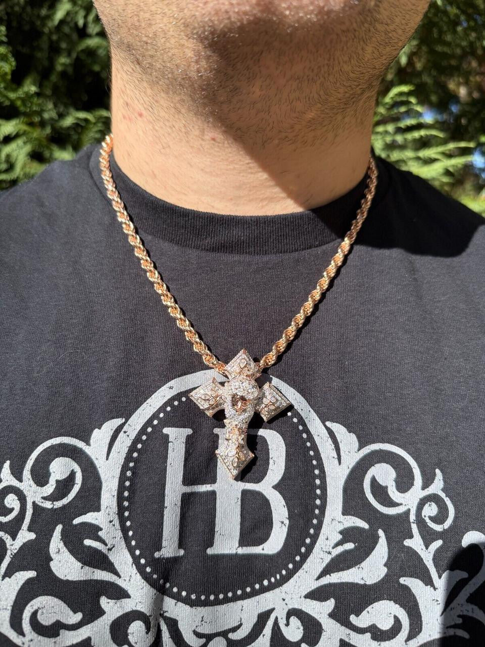 MOISSANITE Jesus Face Lil Uzi Cross Pendant - 14k Yellow/Rose Gold Vermeil Or 925 Silver - Large 2.25"