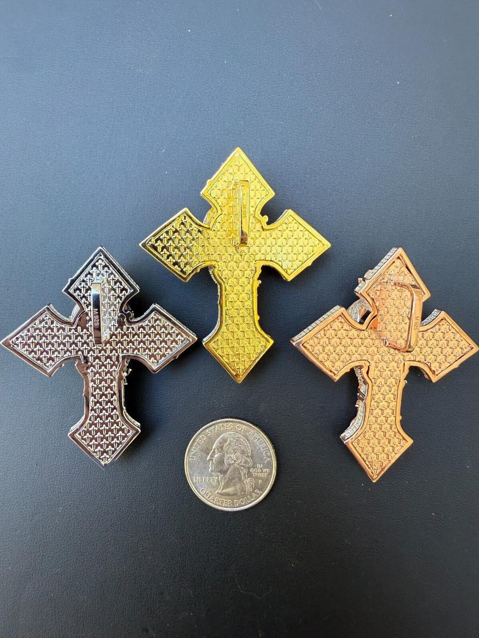MOISSANITE Jesus Face Lil Uzi Cross Pendant - 14k Yellow/Rose Gold Vermeil Or 925 Silver - Large 2.25"