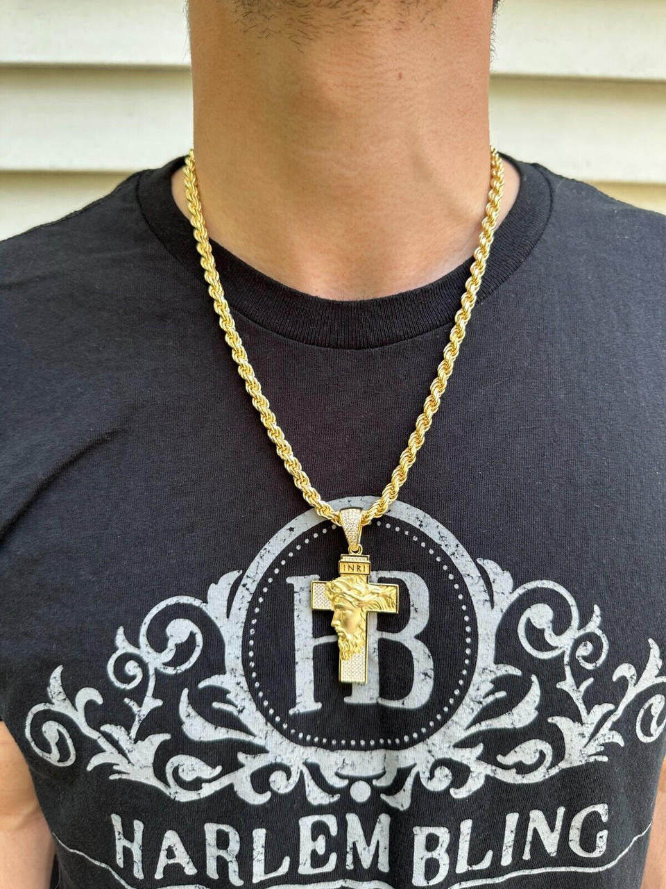 MOISSANITE Jesus Face On Cross Pendant - 14k Yellow/Rose Gold Vermeil Or 925 Silver - Large 2.5"