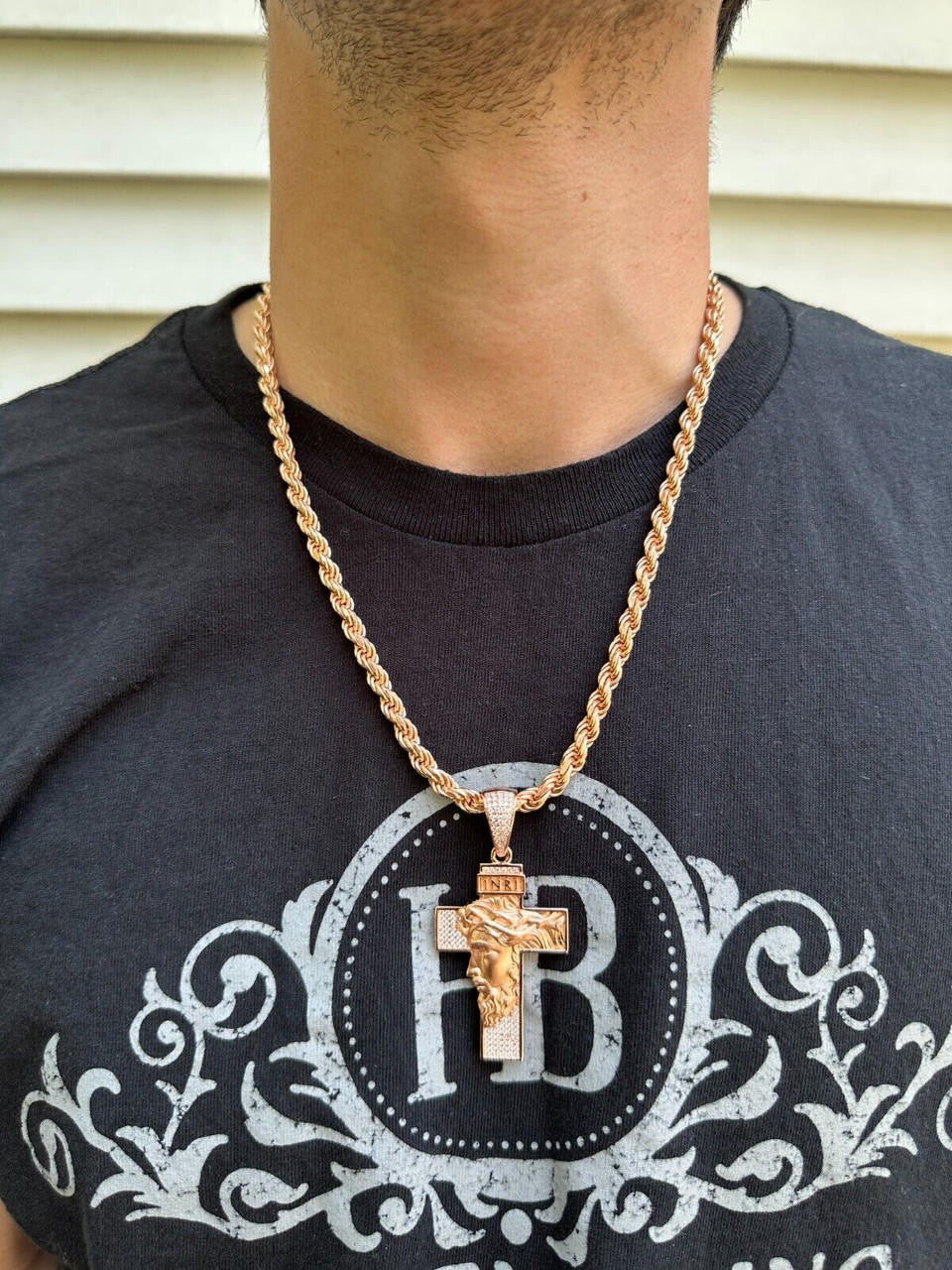 MOISSANITE Jesus Face On Cross Pendant - 14k Yellow/Rose Gold Vermeil Or 925 Silver - Large 2.5"