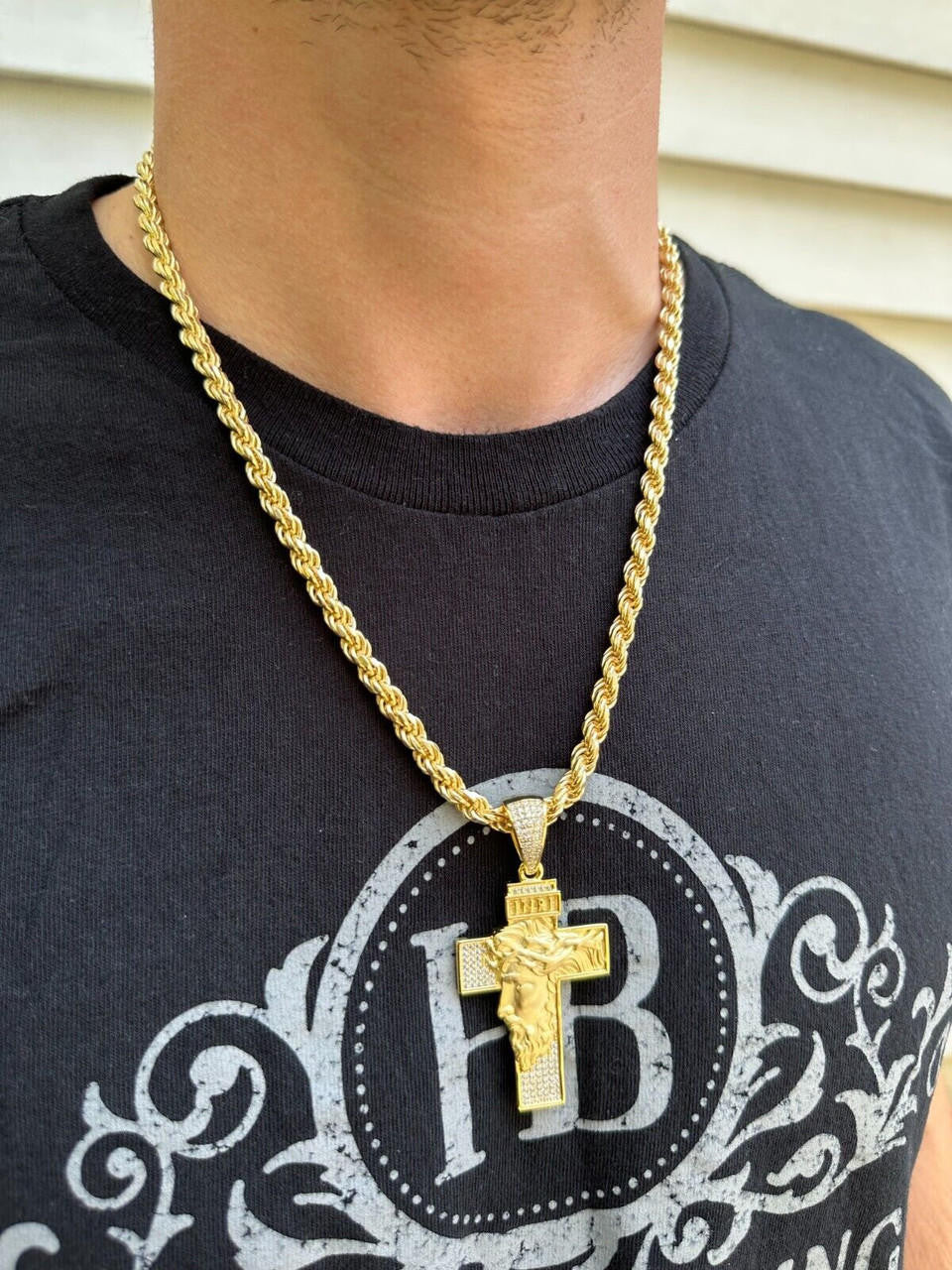 MOISSANITE Jesus Face On Cross Pendant - 14k Yellow/Rose Gold Vermeil Or 925 Silver - Large 2.5"