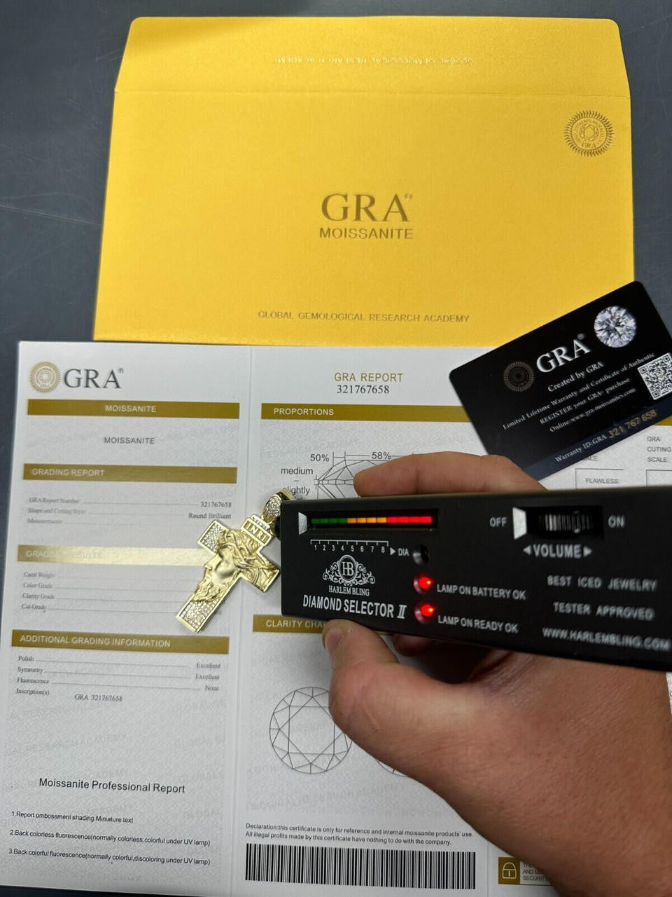 MOISSANITE Jesus Face On Cross Pendant - 14k Yellow/Rose Gold Vermeil Or 925 Silver - Large 2.5"
