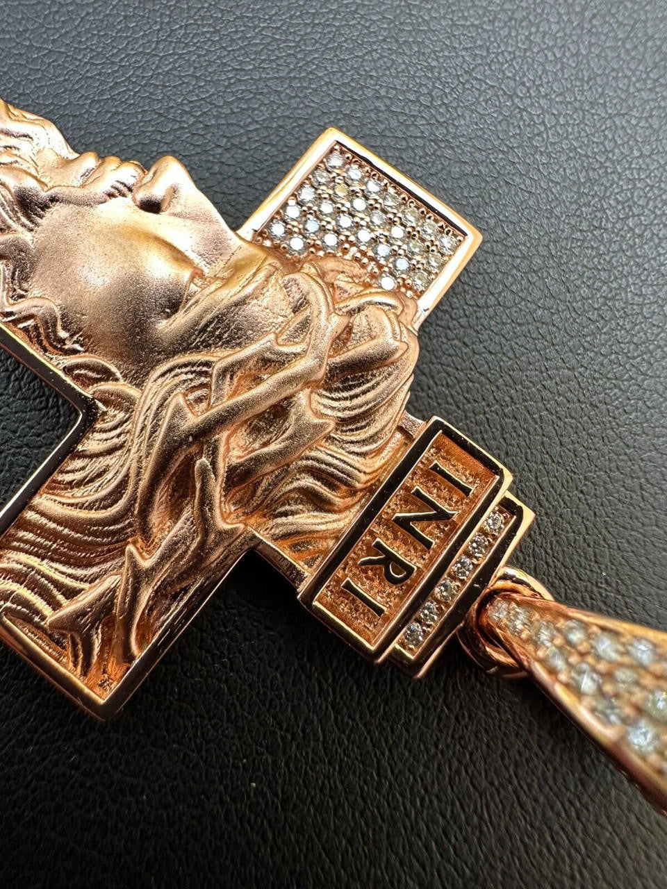 MOISSANITE Jesus Face On Cross Pendant - 14k Yellow/Rose Gold Vermeil Or 925 Silver - Large 2.5"