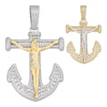 MOISSANITE Jesus On Anchor Cross Pendant - 14k Gold Vermeil or 925 Silver - Large 2.5"