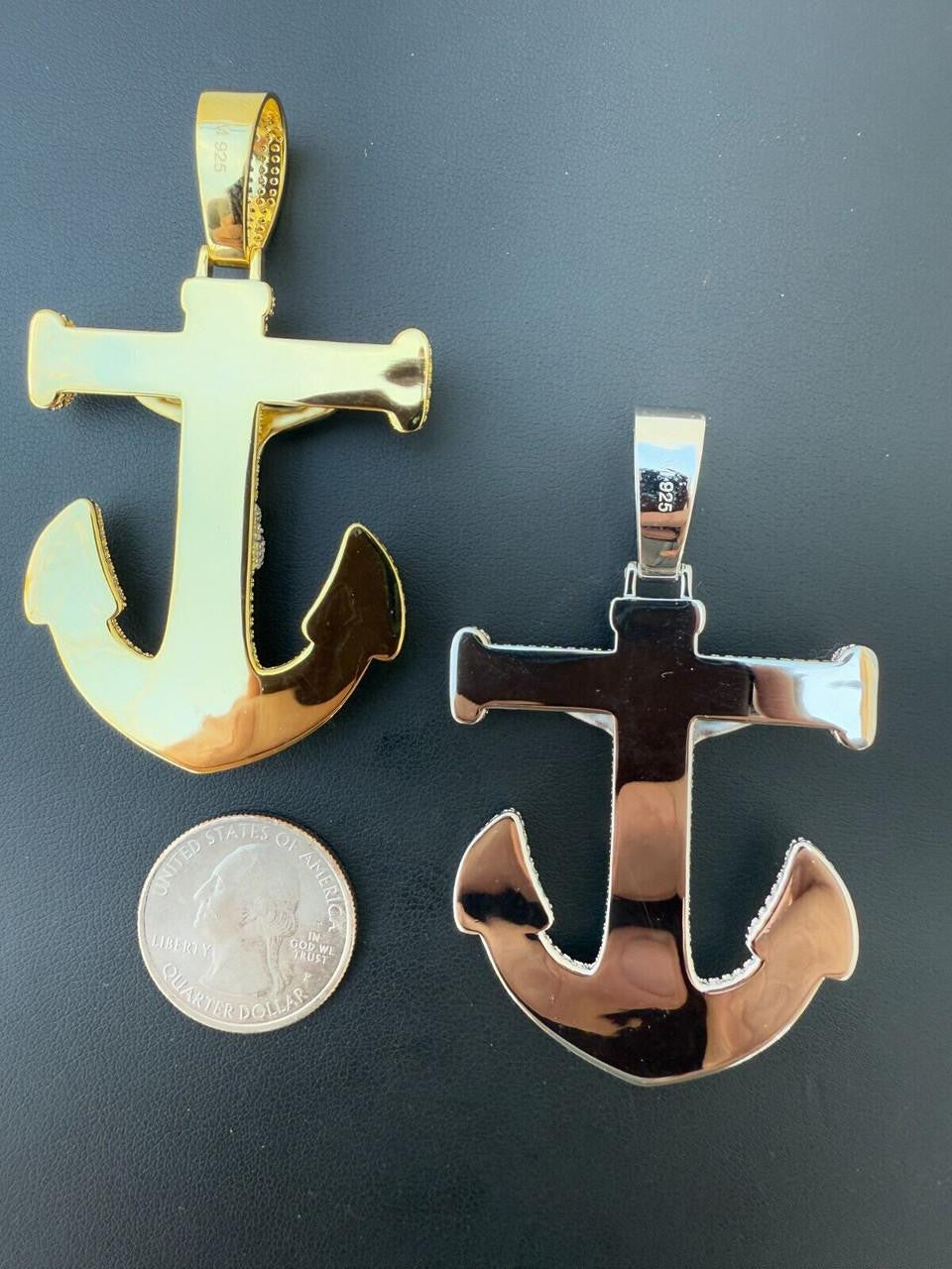 MOISSANITE Jesus On Anchor Cross Pendant - 14k Gold Vermeil or 925 Silver - Large 2.5"